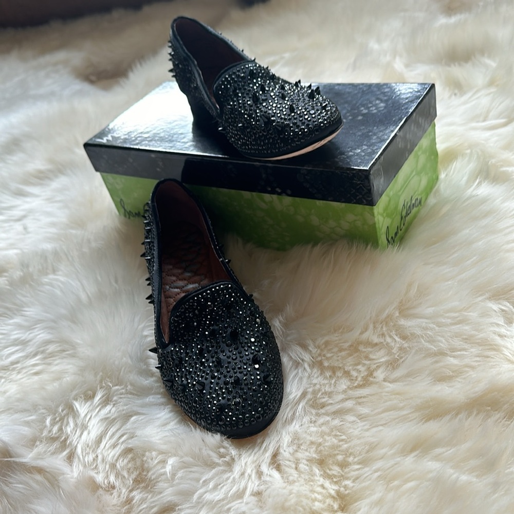 Sam Edelman Black Textured Loafers with Pointed Toe